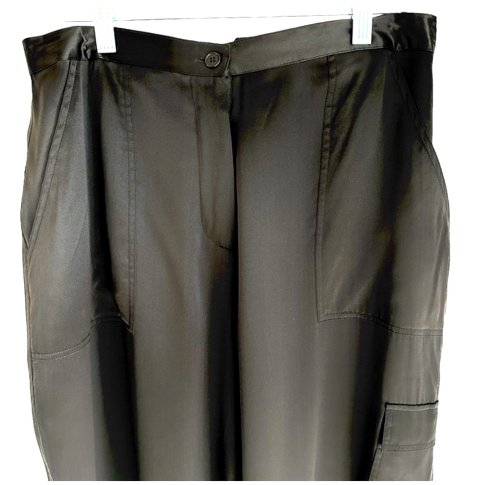 Lynn Ritchie silk charmeuse brown embroidered cargo pants sz M inseam 32”